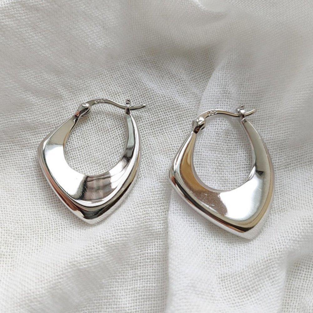 #NEW 925 Sterling Silver Geometric Hoop Earrings